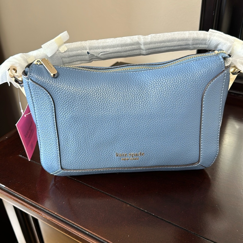 Brand New Kate Spade Manta Blue Pebbled Leather Medium Crossbody